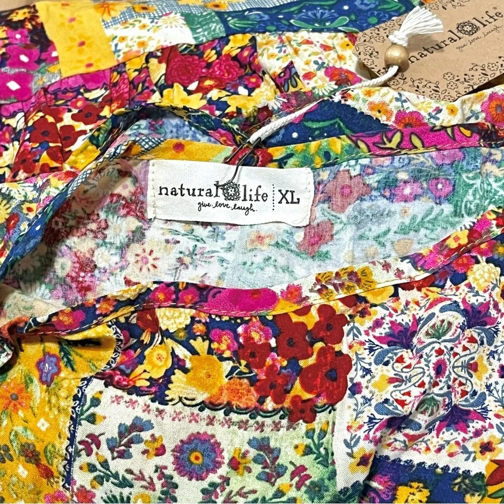 NATURAL LIFE Floral Patchwork Yellow Pink Green Blue Jumpsuit Romper - Picture 2 of 9